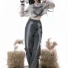 Infinite War Zone Cyberpunk Techwear Lolita 3-Piece Set – Crop Tank Top, Sheer Mesh Outer Jacket & Tactical Cargo Pants