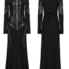 PUNK RAVE Women's Dark Gothic Lace-Up Maxi Dress – Vintage Punk Corset Floor-Length Gown WQ-653