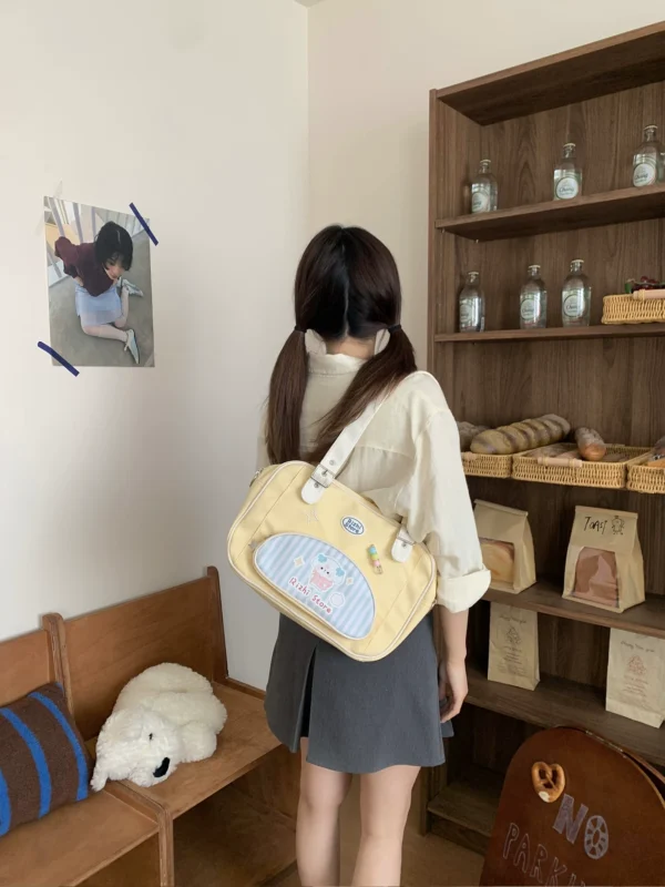 Rizhi Store Kawaii Japanese Academy Style Nylon Bag – Cute Cartoon 2-Way Shoulder Crossbody Student Satchel