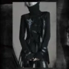 CroixDragon Gothic Sword Print High Collar Buckled Top – Darkwear Asymmetric Strapped Tunic Jacket for Unisex