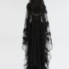 PUNK RAVE Gothic Feather & Floral Mesh Veil (WS-731FSF) – Black Sheer Cathedral Veil Accessory for Halloween & Cosplay