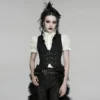 PUNK RAVE Gothic Ruffle Edge Laced Vest (WY-1924MJF) – Black Jacquard Corset Waistcoat for Women