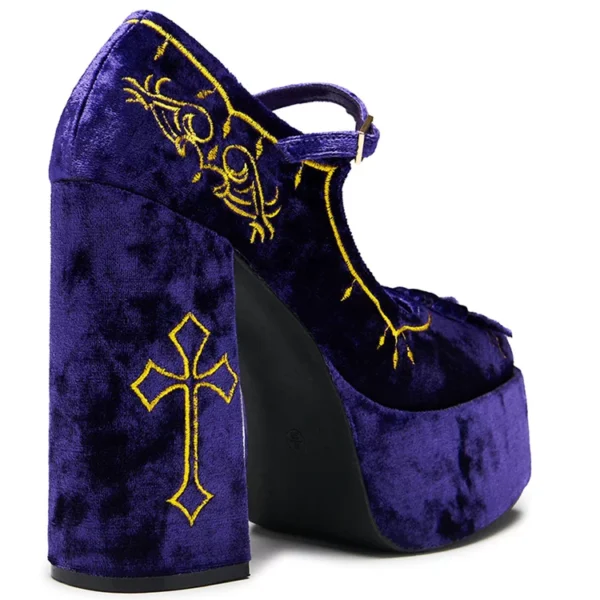 SEO Product TitleKoi Footwear Purple Velvet Bow Mary Jane Platform Heels – Gothic Embroidered Cross Lolita Shoes
