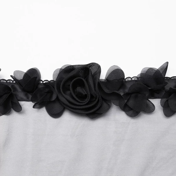PUNK RAVE Gothic Feather & Floral Mesh Veil (WS-731FSF) – Black Sheer Cathedral Veil Accessory for Halloween & Cosplay