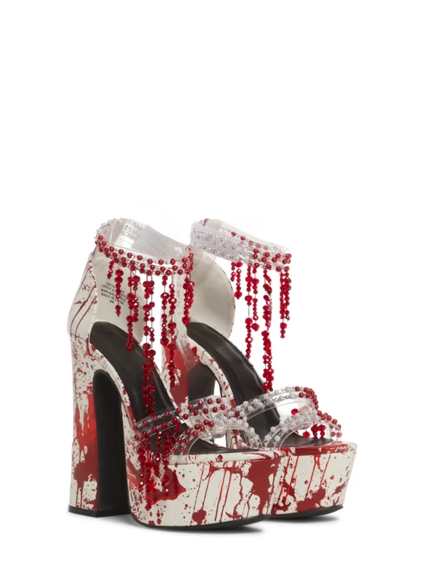 Trickz N' Treatz Blood Splatter Beaded Platform Sandals – Gothic Halloween Chunky High Heel Shoes for Women