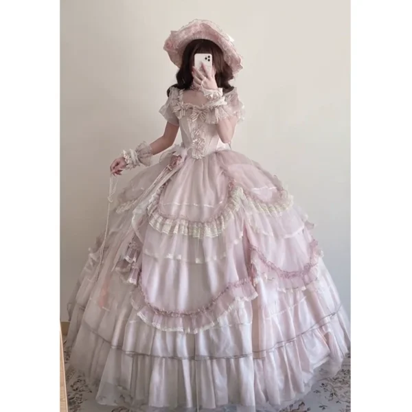 Layla's Secrets Vintage Pink Lolita Wedding Ball Gown - Ruffled Lace Corset Princess Dress for Evening Galas, Birthdays & Ceremonies