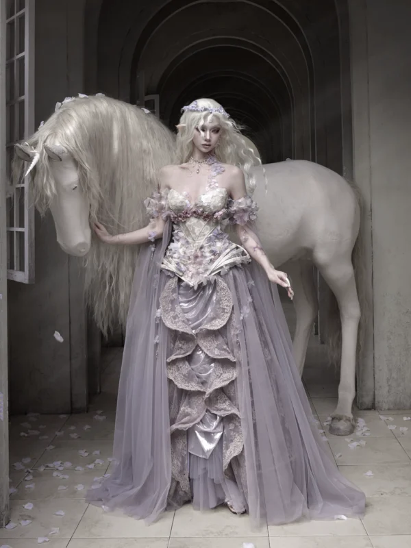 Blood Supply Moonlight Beast Spirit Floral Boned Corset Top - Elven Fairycore Sequin Iridescent Bustier Evening Top