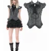 Dark in Love Gothic Striped Sleeveless Blouse – Vintage Ruffled Lapel Bowknot Corset Top for Women (IW152)