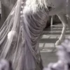 Moonlight Spirit Silver-Foil Ruched Mermaid Skirt – Ethereal Fairycore Layered Mesh Maxi Skirt