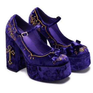 SEO Product TitleKoi Footwear Purple Velvet Bow Mary Jane Platform Heels – Gothic Embroidered Cross Lolita Shoes