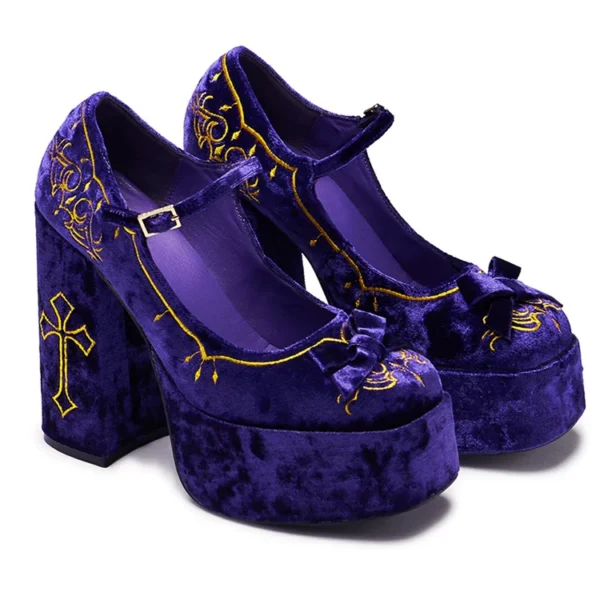 SEO Product TitleKoi Footwear Purple Velvet Bow Mary Jane Platform Heels – Gothic Embroidered Cross Lolita Shoes