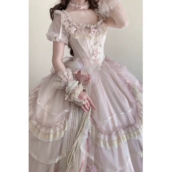 Layla's Secrets Vintage Pink Lolita Wedding Ball Gown - Ruffled Lace Corset Princess Dress for Evening Galas, Birthdays & Ceremonies
