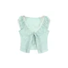 Vintage Mori Kei Mint Green 3-Piece Outfit Set – Short Sleeve Cardigan, Inner Blouse & Polka Dot Midi Skirt
