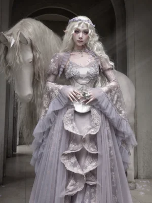 Moonlight Spirit Floral Lace Hime Bell Sleeve Shrug Top – Ethereal Fairycore Sheer Bolero Outerwear