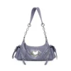 VFVF Vintage Biker Leather Shoulder Bag – Y2K Metallic Heart Studded Baguette Hobo Bag