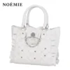 NOEMIE Kawaii Bow Rhinestone Tote Bag – Japanese Lolita Quilted Ruffle 2-Way Crossbody Handbag