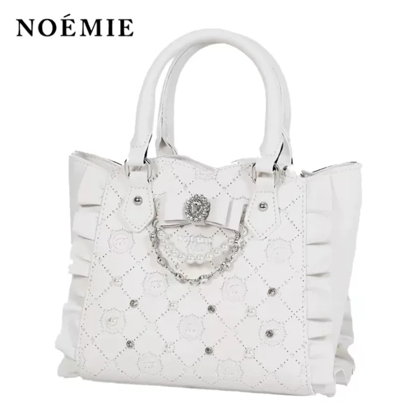 NOEMIE Kawaii Bow Rhinestone Tote Bag – Japanese Lolita Quilted Ruffle 2-Way Crossbody Handbag