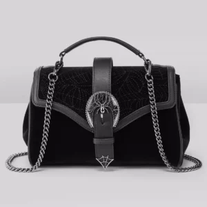 KILLSTAR Lady Arachne Handbag – Dark Gothic Velvet & Faux Leather Shoulder Bag