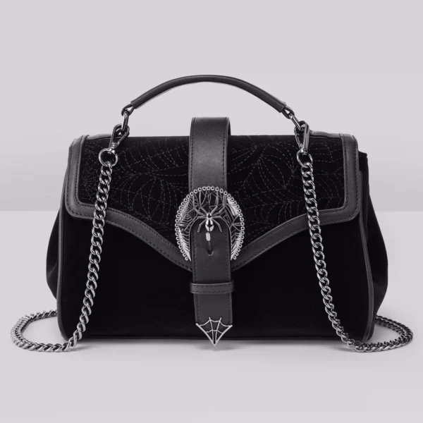 KILLSTAR Lady Arachne Handbag – Dark Gothic Velvet & Faux Leather Shoulder Bag