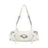 VFVF Vintage Biker Leather Shoulder Bag – Y2K Metallic Heart Studded Baguette Hobo Bag