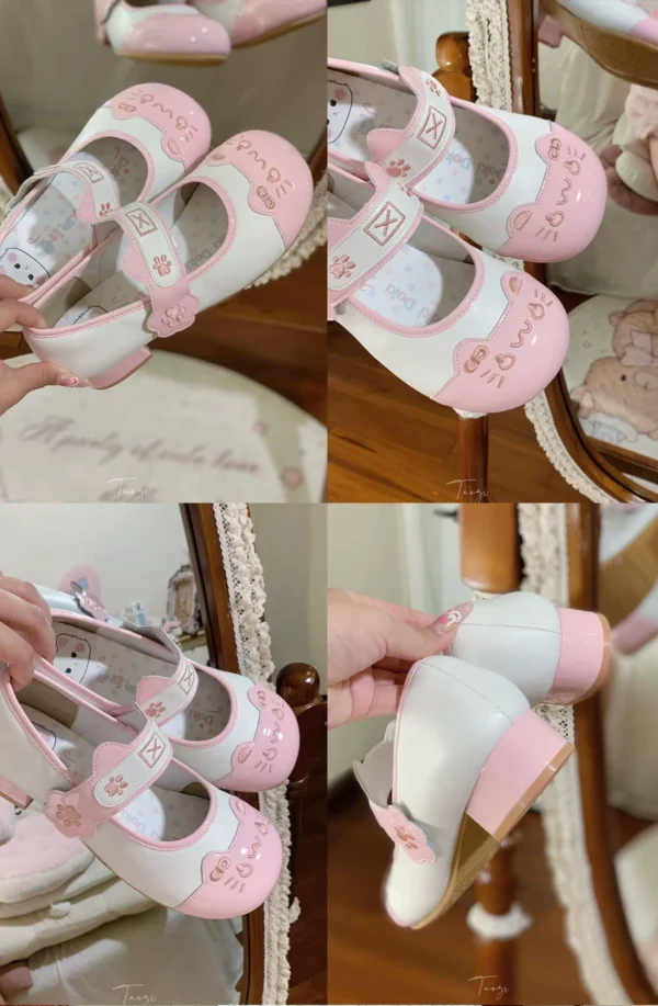 Japanese Kawaii Cat Paw Lolita Shoes – Cute Round Toe Low Block Heel Mary Jane Shoes for Women