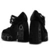 Koi Footwear Black Studded Double Strap Mary Jane Platform Heels – Gothic Chunky Vegan Leather Shoes