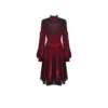 Red Gothic Blood Cross Velvet Dress – Vintage High-Neck Lantern Sleeve Lace Trim Vampire Long Dress for Women (DW448)