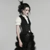 PUNK RAVE Gothic Ruffle Edge Laced Vest (WY-1924MJF) – Black Jacquard Corset Waistcoat for Women