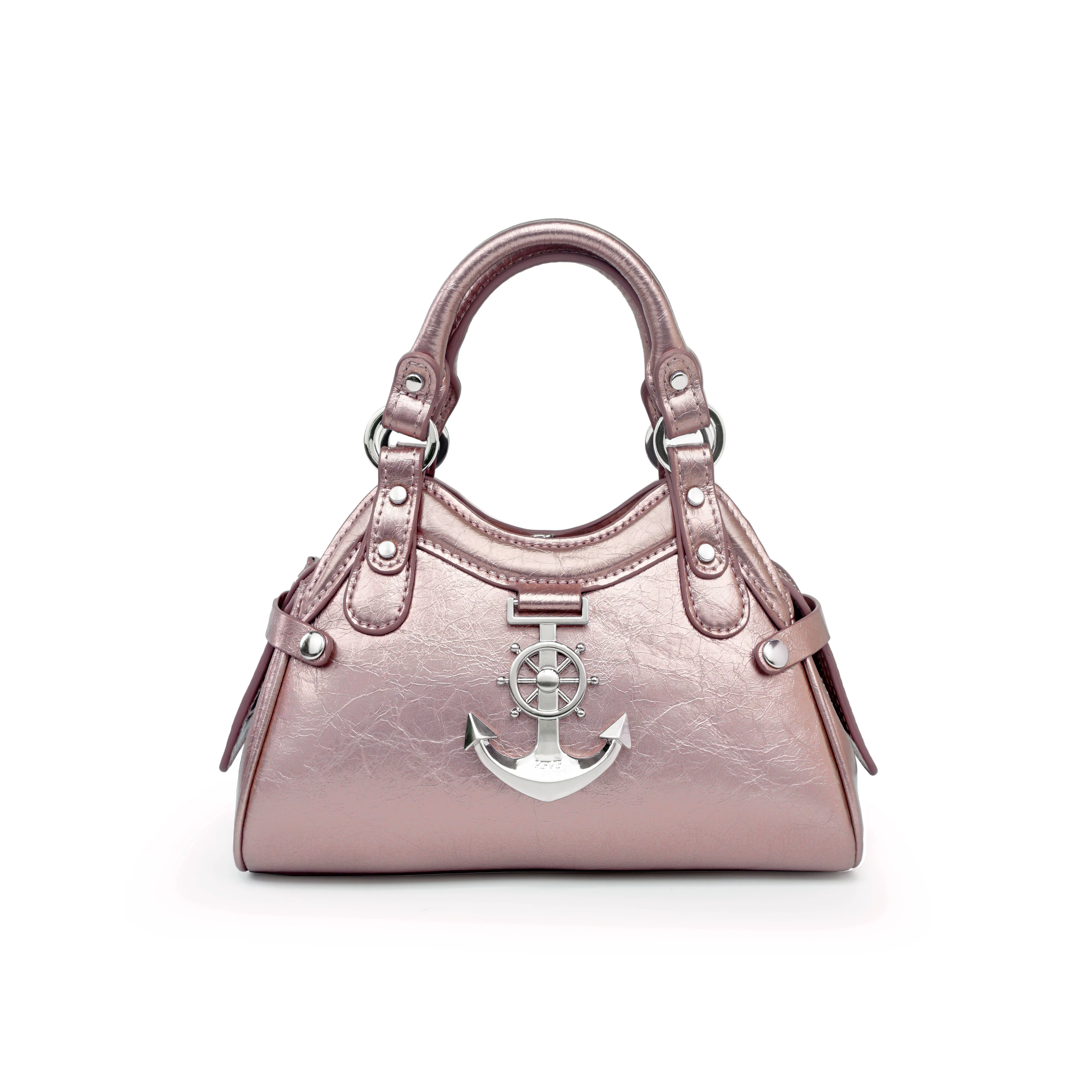 VFVF Metallic Silver Nautical Boston Bag – Y2K Anchor Bowling Handbag & Crossbody Purse