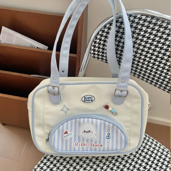 Rizhi Store Kawaii Japanese Academy Style Nylon Bag – Cute Cartoon 2-Way Shoulder Crossbody Student Satchel