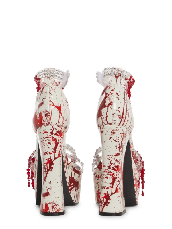 Trickz N' Treatz Blood Splatter Beaded Platform Sandals – Gothic Halloween Chunky High Heel Shoes for Women
