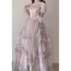Layla's Secrets Vintage Pink Lolita Wedding Ball Gown - Ruffled Lace Corset Princess Dress for Evening Galas, Birthdays & Ceremonies