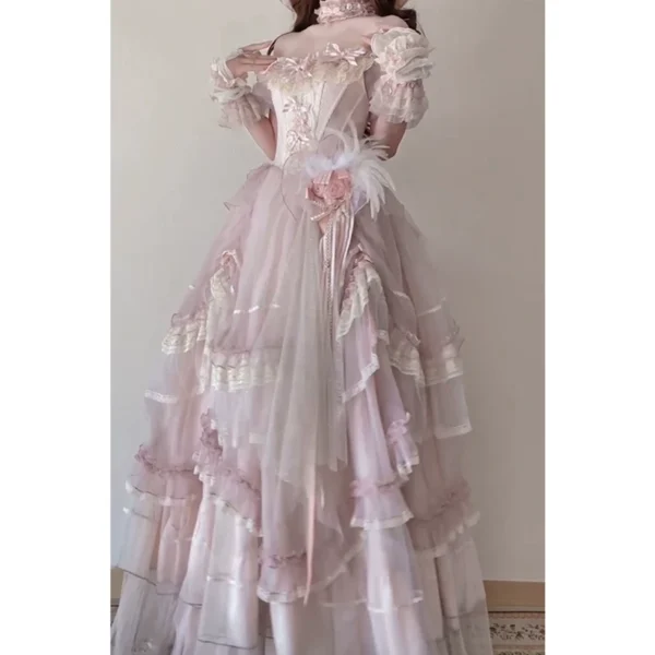 Layla's Secrets Vintage Pink Lolita Wedding Ball Gown - Ruffled Lace Corset Princess Dress for Evening Galas, Birthdays & Ceremonies