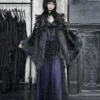 EVA LADY Gothic Dark Victorian Beaded Lace Maxi Skirt – Elegant Heavy Craft Vintage Black Purple Long Skirt ESKT067
