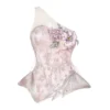 Moonlight Spirit Silver Floral Asymmetric Armor Corset – Ethereal Fairycore Boned Bustier Top