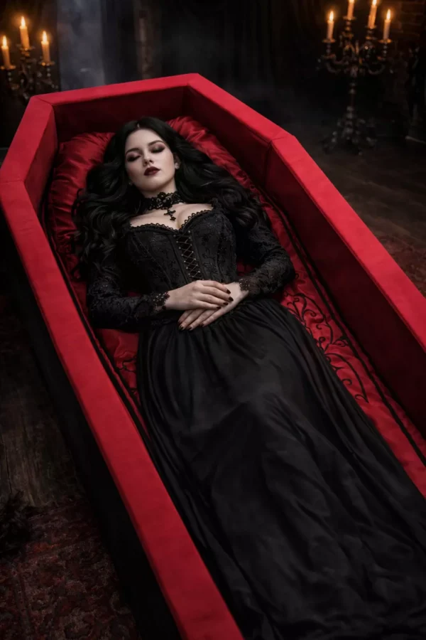 Kellycolin Gothic Coffin Bed – Dracula Vampire Velvet Coffin Daybed Lounger