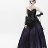 EVA LADY Gothic Dark Victorian Beaded Lace Maxi Skirt – Elegant Heavy Craft Vintage Black Purple Long Skirt ESKT067