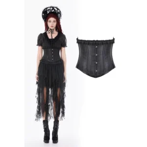 DARK IN LOVE CW108 Gothic Cinch Underbust Corset – Vintage Boned Steel Busk Darkwear Waist Cincher Belt
