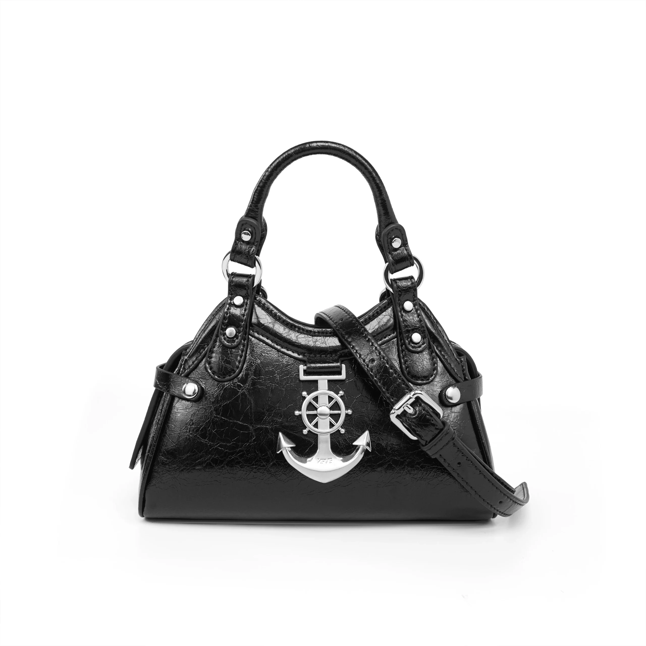 VFVF Metallic Silver Nautical Boston Bag – Y2K Anchor Bowling Handbag & Crossbody Purse