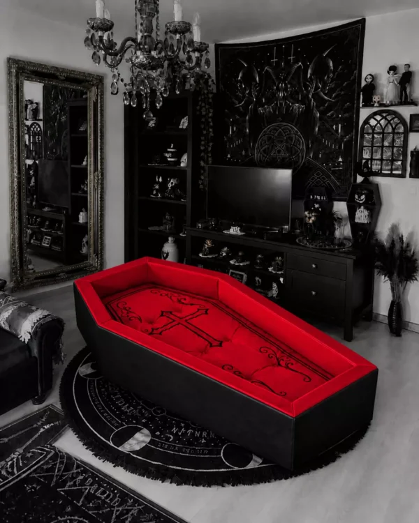 Kellycolin Gothic Coffin Bed – Dracula Vampire Velvet Coffin Daybed Lounger