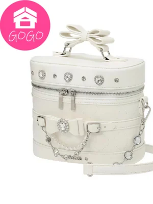 NOEMIE Kawaii Bow Vanity Trunk Bag – Japanese Lolita Ribbon Pearl Crossbody & Handbag