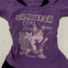 Vintage Purple Guitar Cat Graphic 2-in-1 Top – Y2K Alternative Layered Halter Neck Short-Sleeve T-Shirt