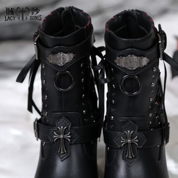 Lacy Bones Gothic Cross Ankle Boots – Dark Subculture Crimson Mesh Platform High Heel Ankle Boots