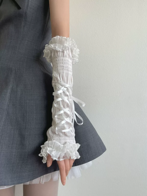 O1CN01pLxXam1a3XmLc5gDv_2101573274 Gothic Balletcore Lace-Up Mesh Arm Warmers – Lolita Ruffled Fingerless Long Sleeves for Women