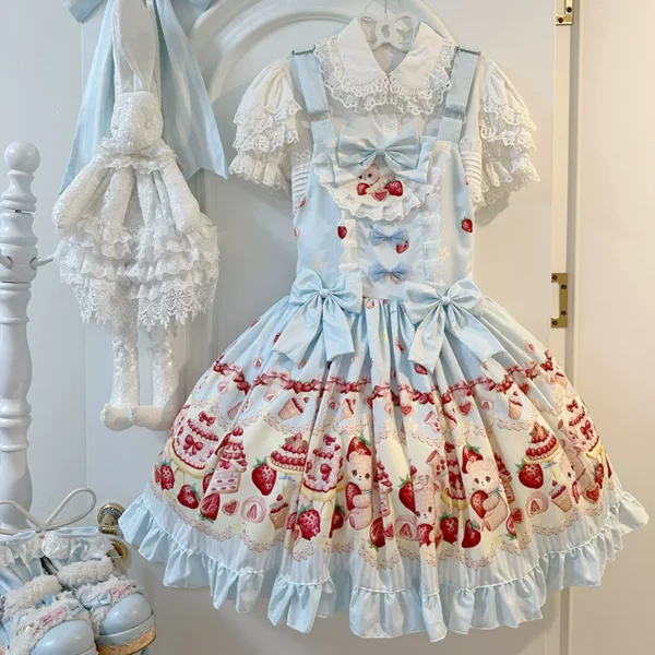 Sweet Strawberry Berry Bear Lolita JSK Dress – Original Japanese Kawaii Suspender Overall Dress