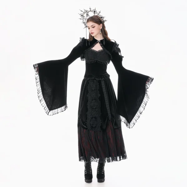 O1CN01qMiuK91Ych1YSXowj_!!260013080 DARK IN LOVE BW172 Gothic Velvet Cutout Shrug Capelet – Vintage Lace Mesh Ruffled Flare Sleeve Bolero