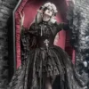 Cross & Thorns Gothic High-Low Lace Lolita Set – Chiffon Blouse, Corset Skirt & Detachable Princess Sleeves