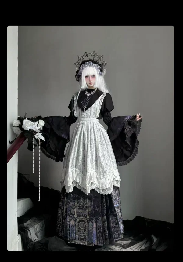 O1CN01rijGHb1WN0BREOP2U_!!2210441602775 Gothic Cathedral Stained Glass Hanfu Fusion Pleated Horse-Face Skirt Set – Vintage Dark Velvet Corset Overskirt Outerwear Ensemble