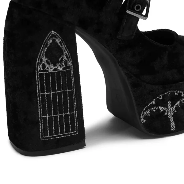 Koi Footwear Black Studded Double Strap Mary Jane Platform Heels – Gothic Chunky Vegan Leather Shoes