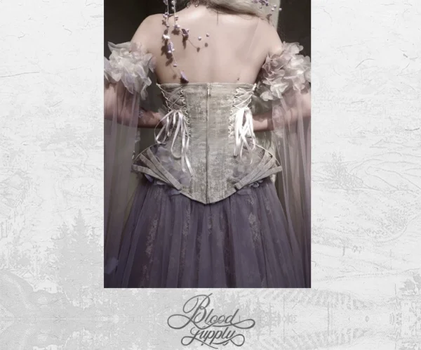 Blood Supply Moonlight Beast Spirit Floral Boned Corset Top - Elven Fairycore Sequin Iridescent Bustier Evening Top